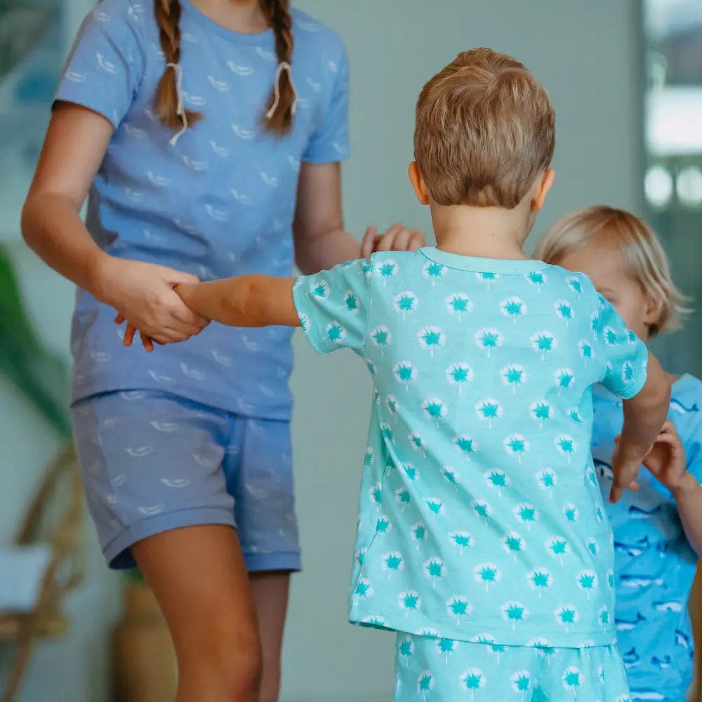 100% Organic Cotton Summer Short Pyjama Set - Tiny Whales Hydrangea Blue