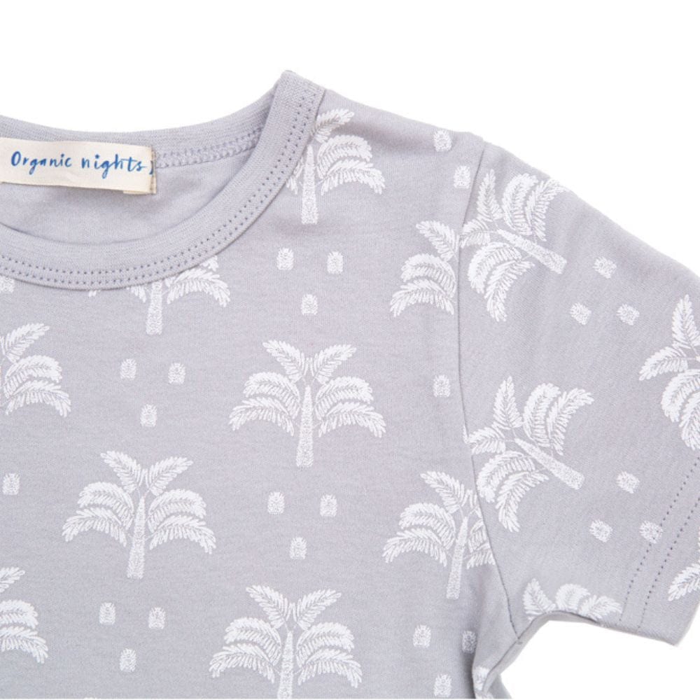 100% Organic Cotton Summer T-Shirt and Long-Leg Pyjama Set - Palms & Pineapples in Grey