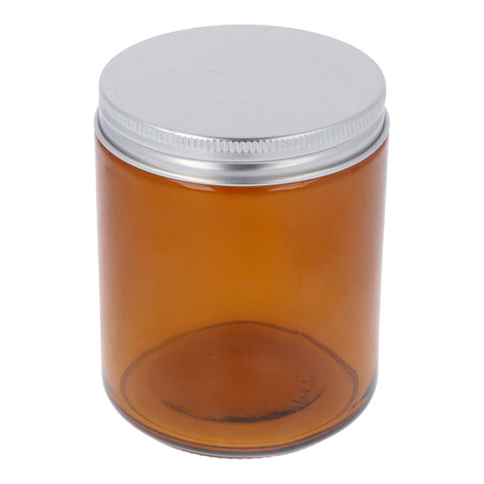 Amber Glass Round Jar with Silver Lid - 250ml