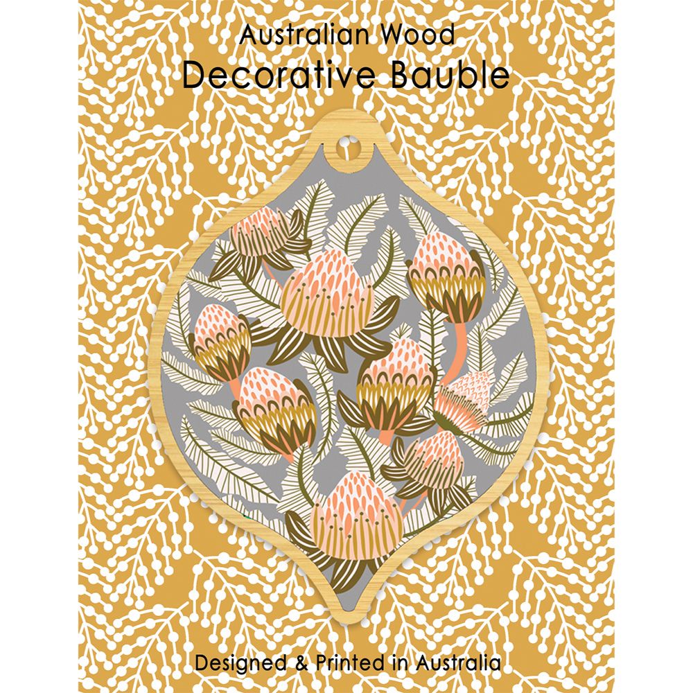Aero Decorative Wooden Bauble - Bush Toned Banksias
