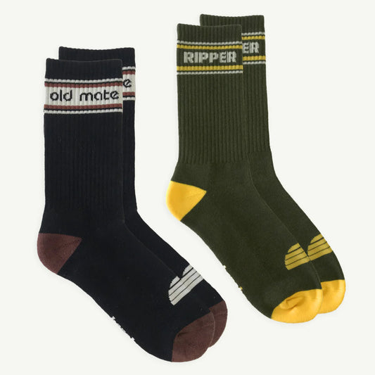 Banabae Organic Cotton Crew Sock 2pk - Old Mate & Ripper
