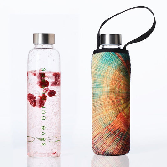 BBBYO Glass Water Bottle with Cover 570mL - Spiral
