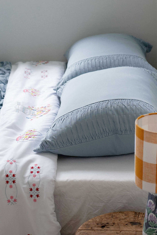 Lazybones Organic Cotton Rosette Pillowcase Set - Chambray