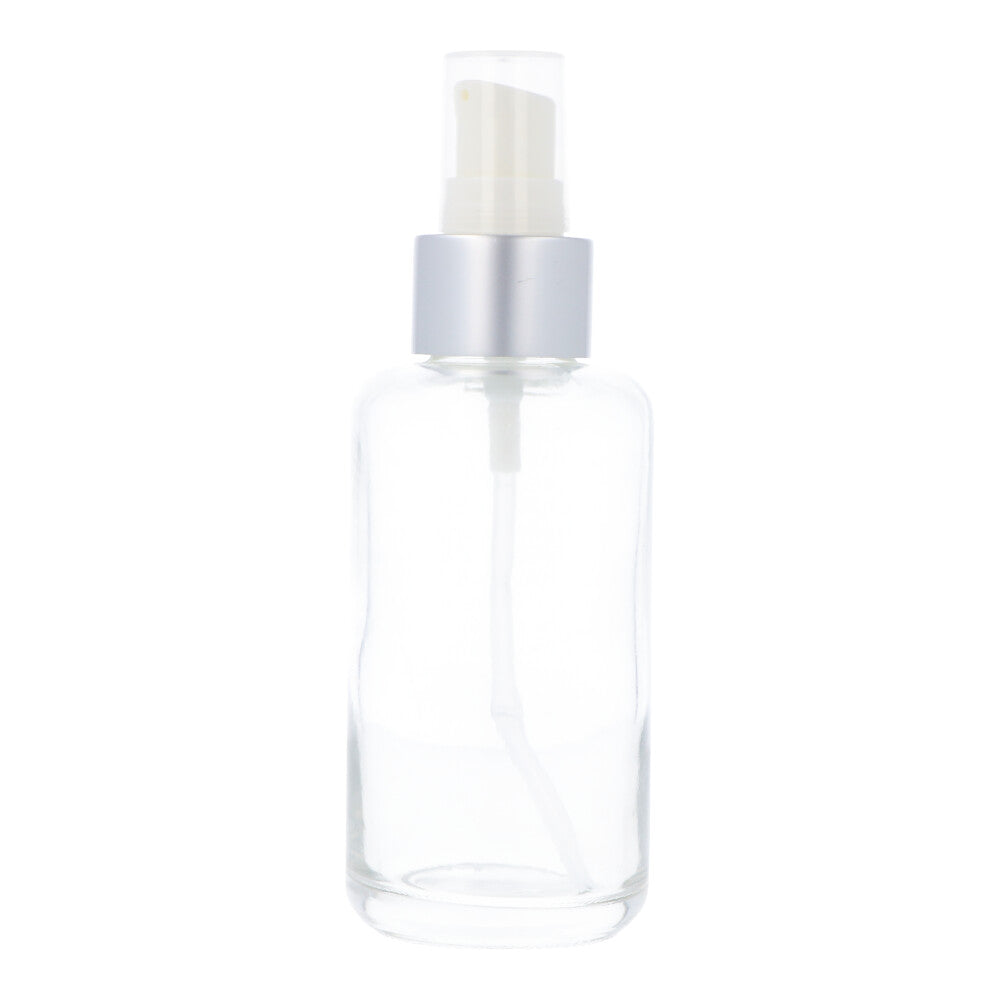Clear Glass Bottle with White Serum Pump - 100ml