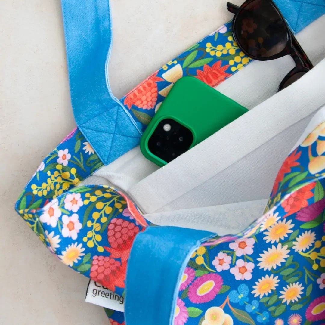 Earth Greetings Organic Cotton Tote Bag with Inner Pocket - Native Dance