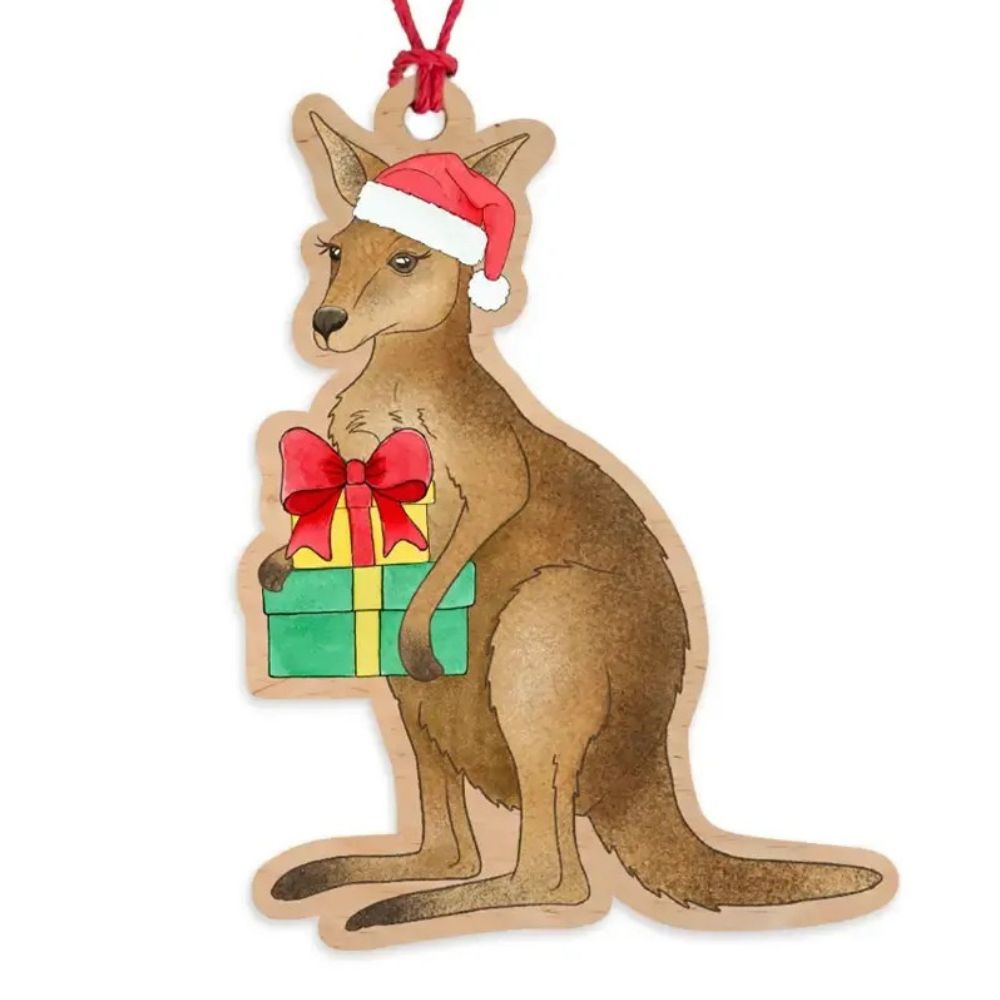 Earth Greetings Wooden Christmas Decoration - Hopping Kangaroo
