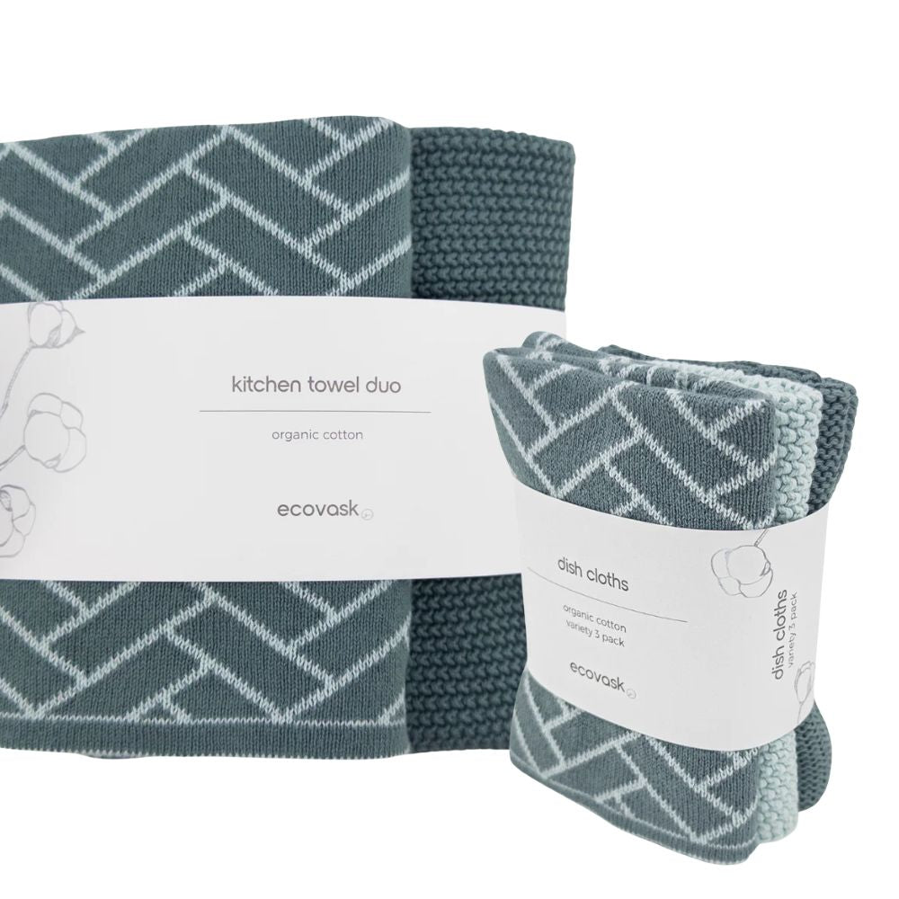 Ecovask Sea Foam Herringbone Kitchen Bundle