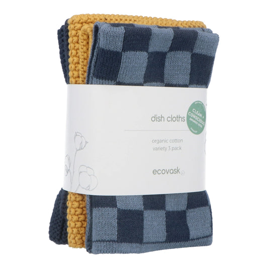 Ecovask Dish Cloth 3pc Variety Pack Organic Cotton