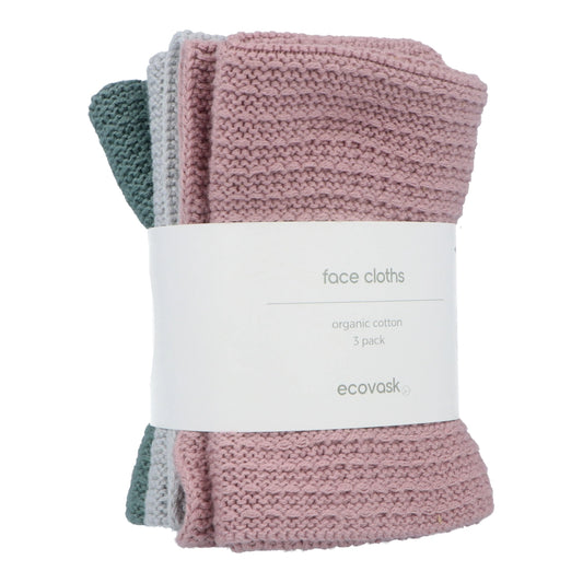 Ecovask Face Cloth 3pk Organic Cotton