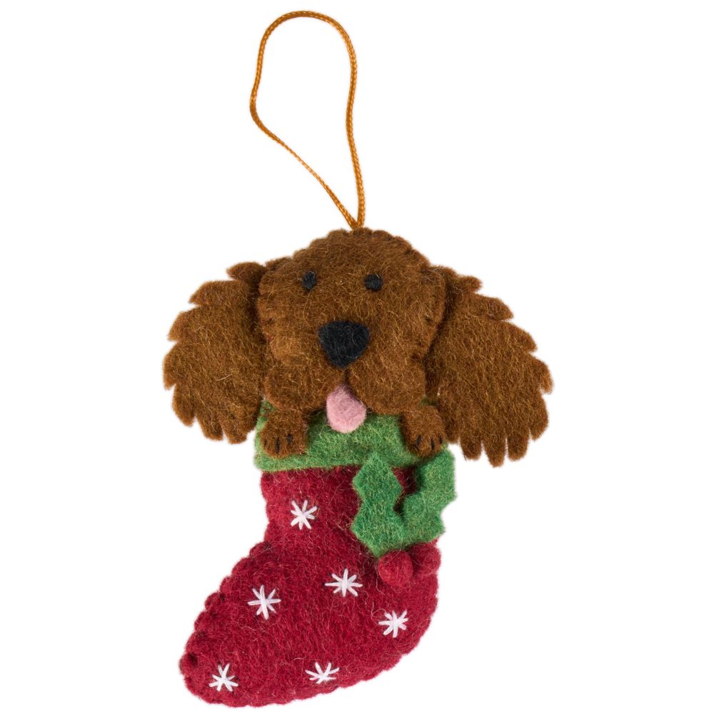 Fairtrade Felt Christmas Decoration - Cocker Spaniel in Stocking