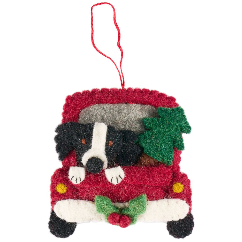 Fairtrade Felt Christmas Decoration - Collie in Truck