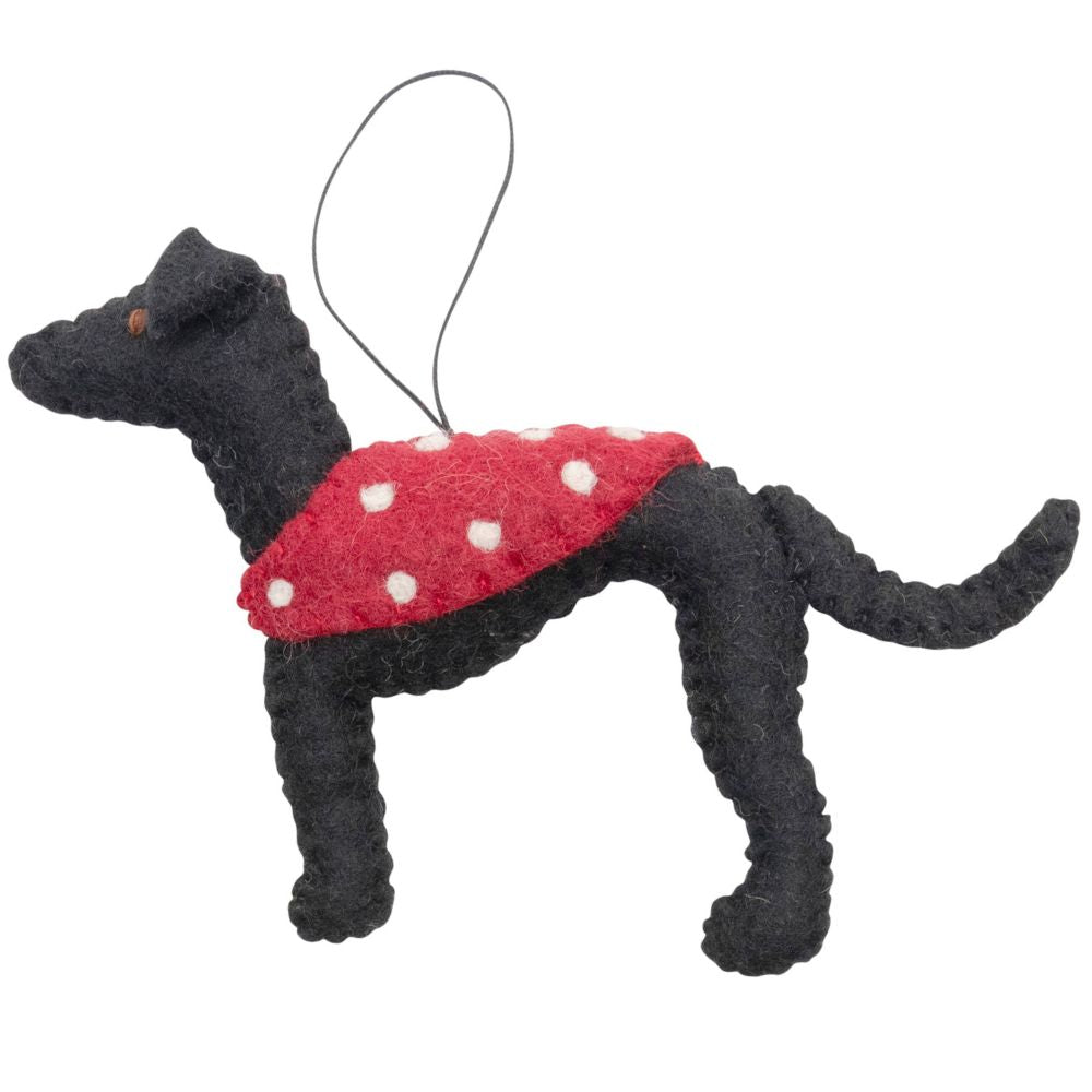 Fairtrade Felt Christmas Decoration - Greyhound with Coat