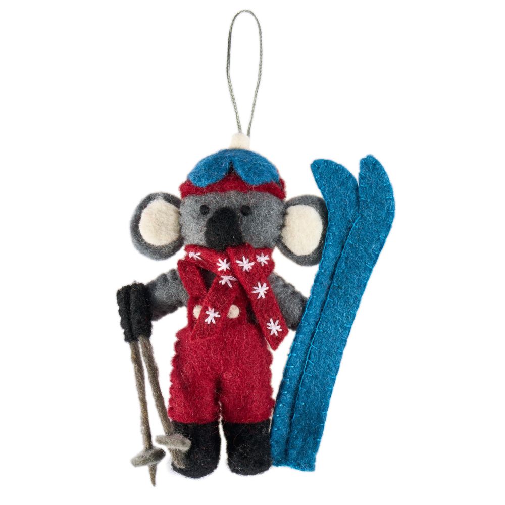Fairtrade Felt Christmas Decoration - Koala Skiing