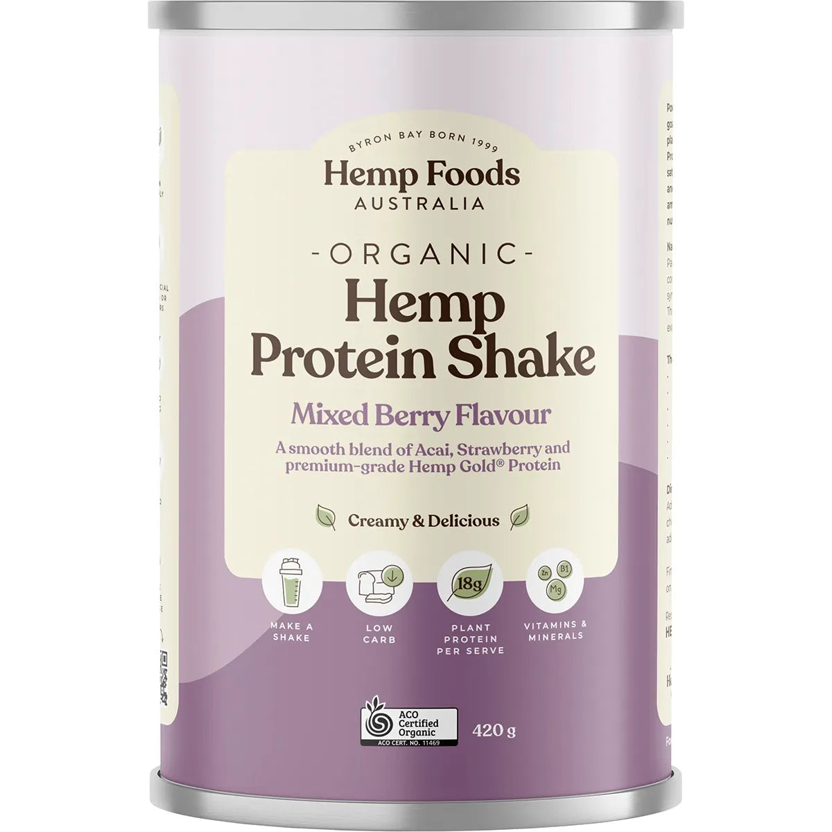 Hemp Foods Australia Organic Hemp Protein Shake - Mixed Berry 420g