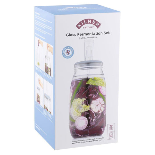 Kilner Fermentation Jar Kit with One 3 Litre Jar, Air Lock Lid, Weights