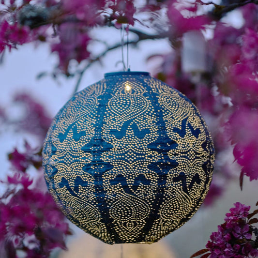 Lumina Outdoor LED Solar Lantern - Blue Globe 30cm