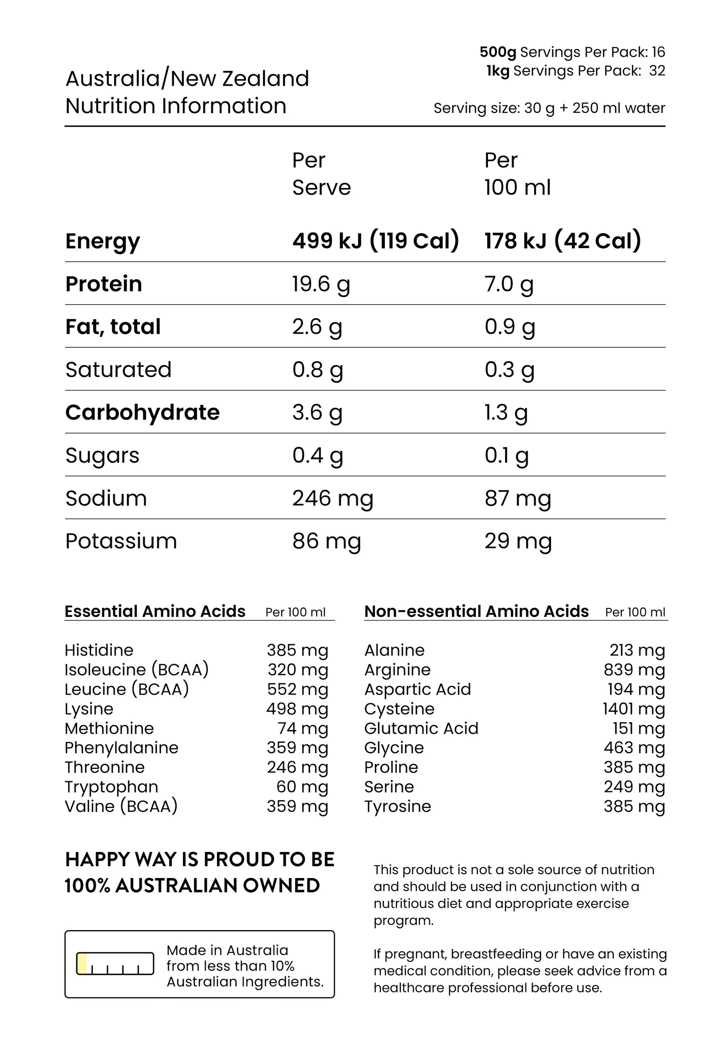 Happy Way Pea Protein Powder 500g - Chocolate