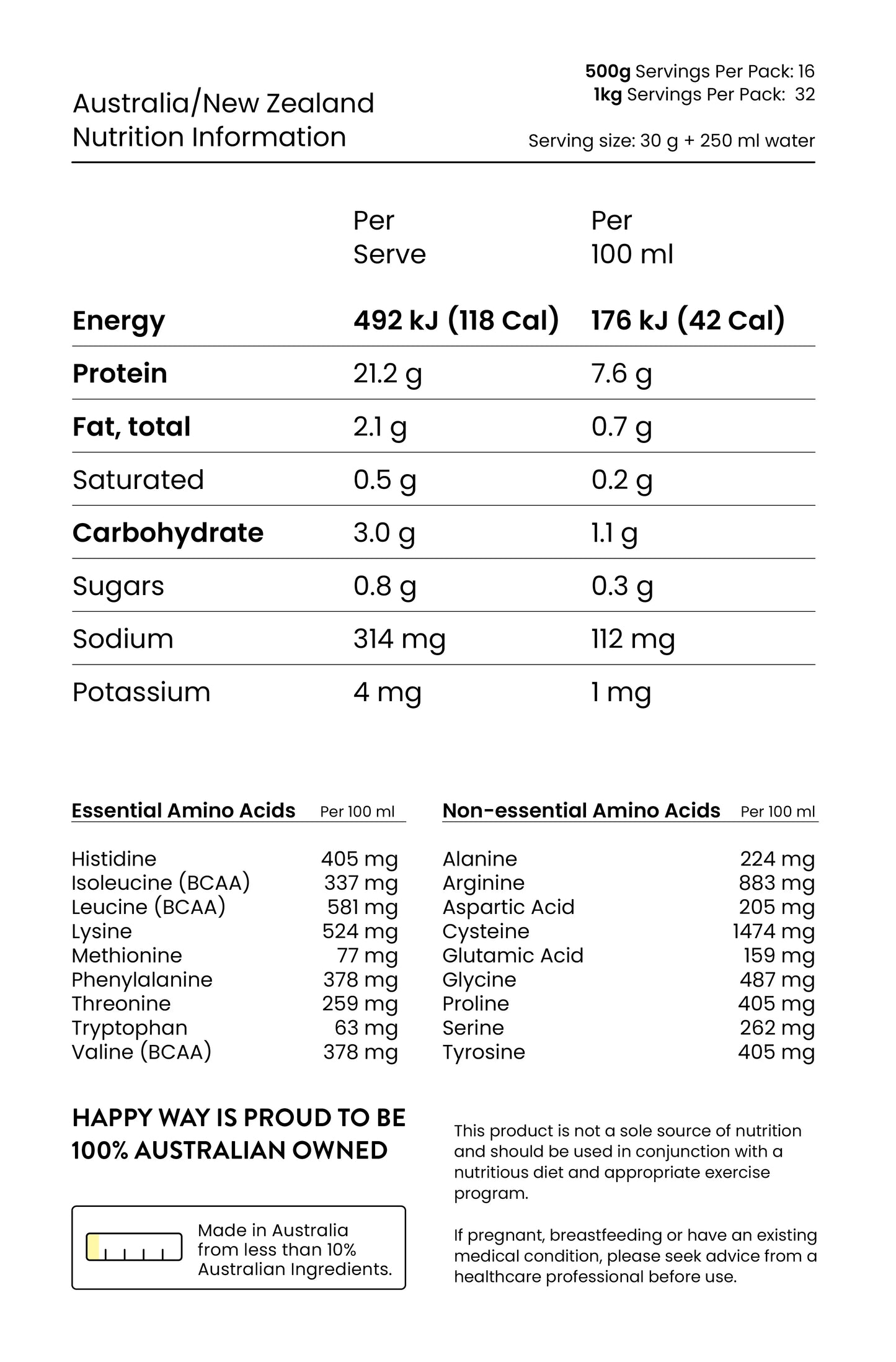 Happy Way Pea Protein Powder 500g - Vanilla