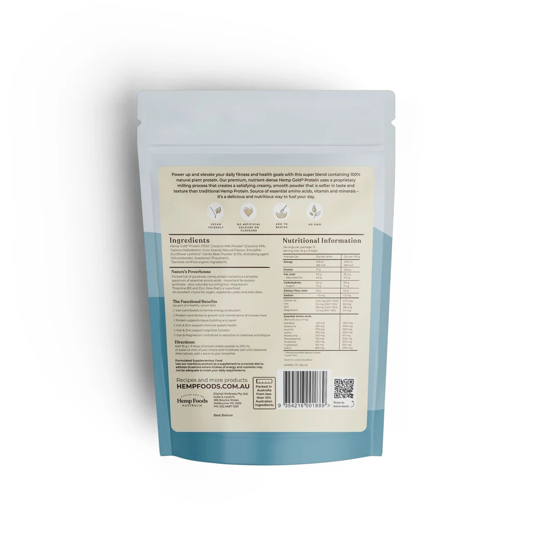 Hemp Foods Australia Organic Hemp Protein Shake - Vanilla 420g