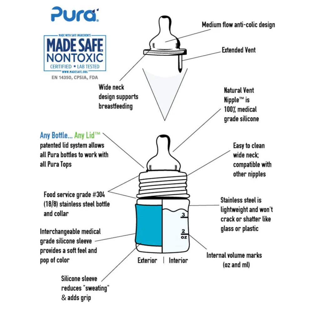 Pura Kiki Stainless Steel Infant Bottle 150ml - Rose V2