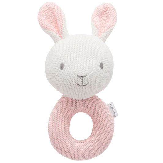 Purebaby Knitted Rabbit Rattle - Pink