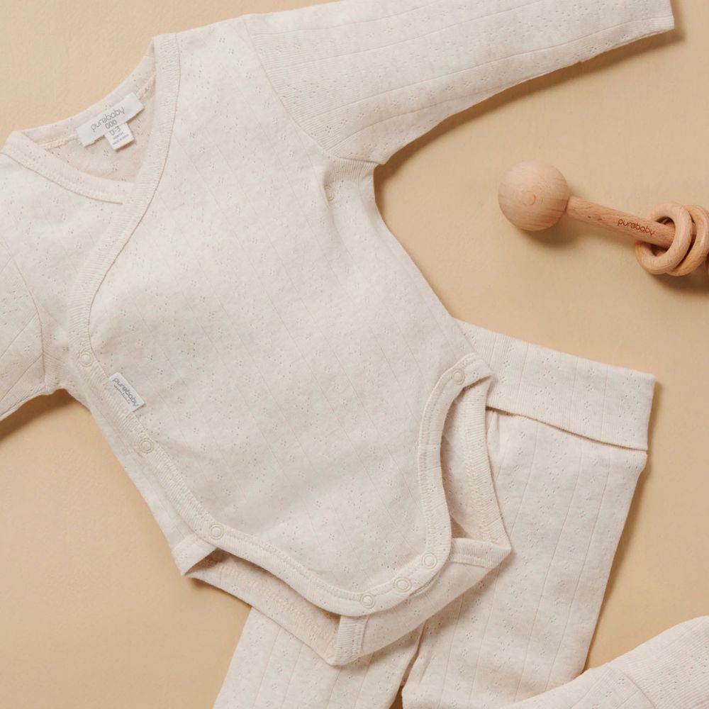Purebaby Pointelle Footed Leggings - Wheat Melange