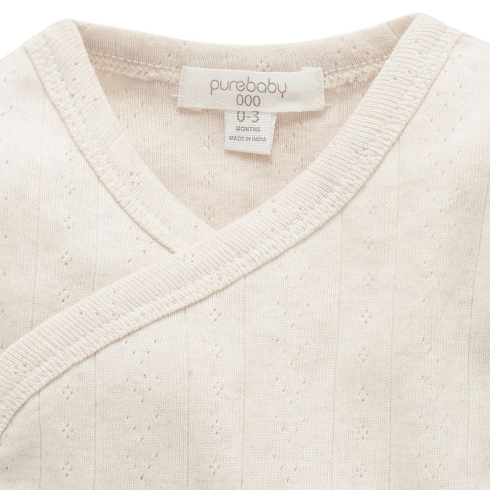 Purebaby Pointelle Long Sleeve Wrap Bodysuit - Wheat Melange
