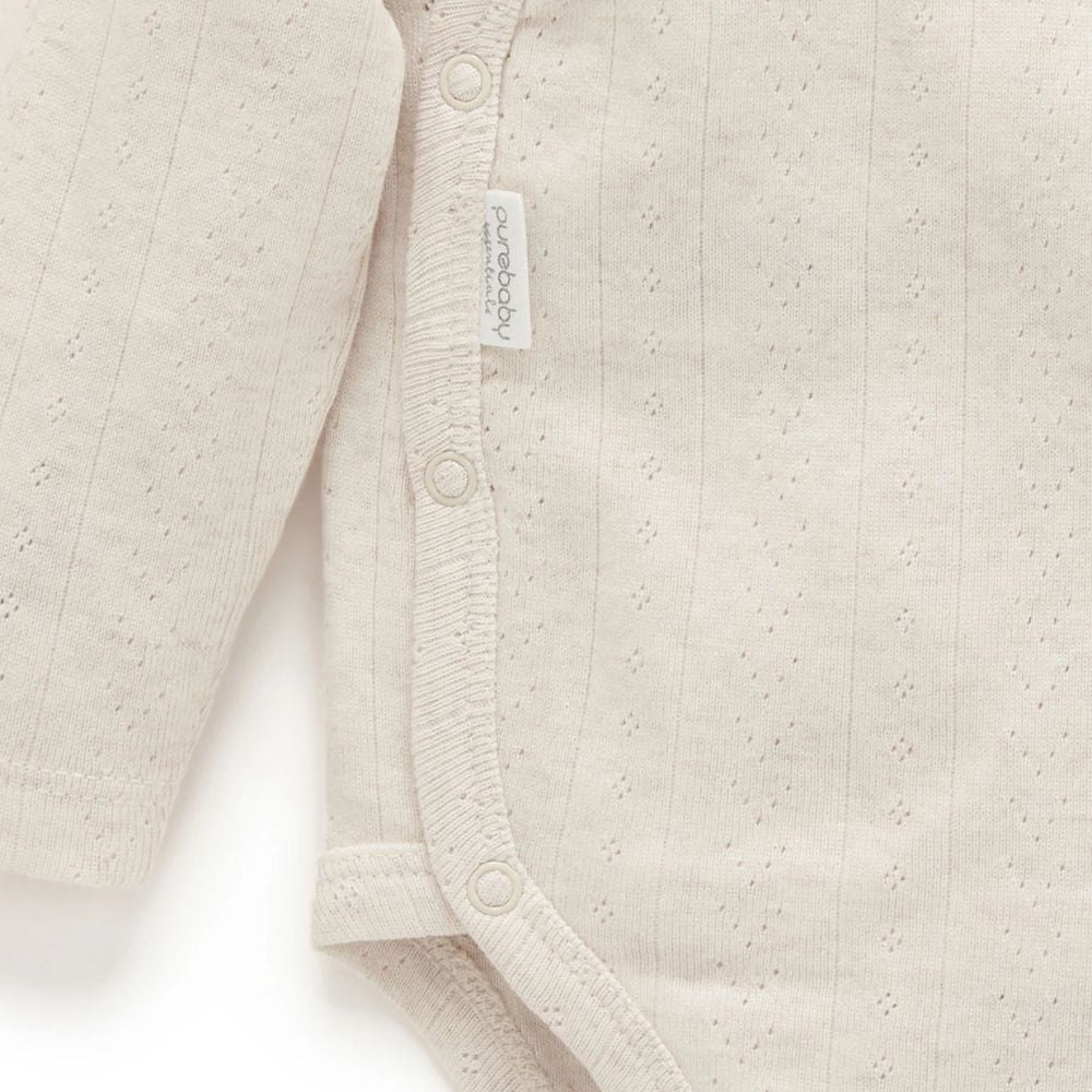 Purebaby Pointelle Long Sleeve Wrap Bodysuit - Wheat Melange