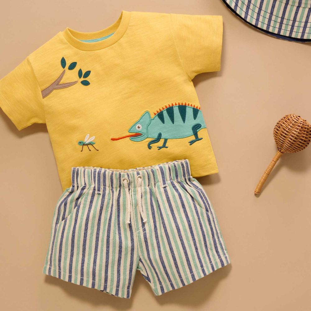 Purebaby Pull On Striped Short - Iguana Stripe