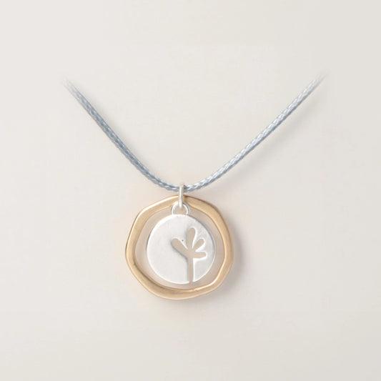Rancho Necklace Silver Seedling Disc Flat Gold Ring on  Silver Cord