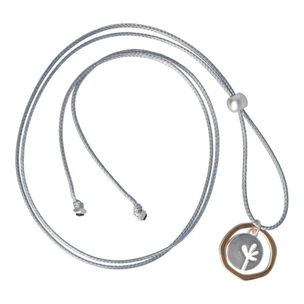 Rancho Necklace Silver Seedling Disc Flat Gold Ring on Silver Cord