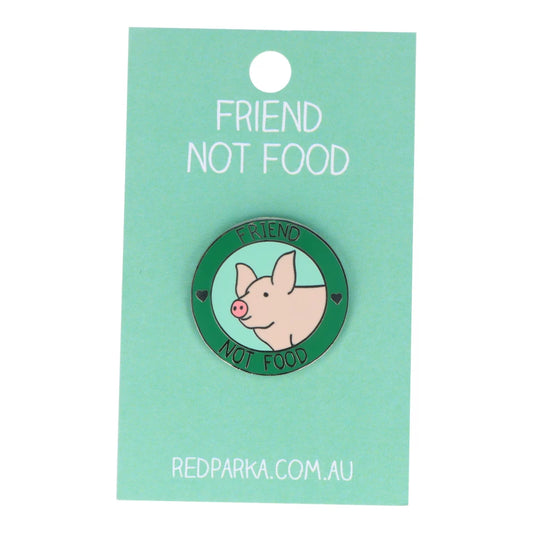 Red Parka Round Enamel Pin - Friend Not Food Pig