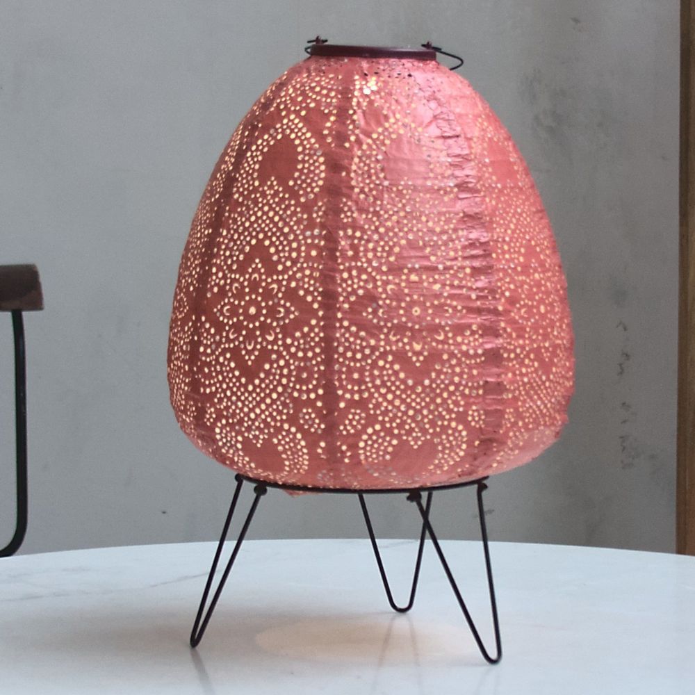 Lumina Outdoor LED Solar Lantern - Pastel Red Dome 26cm