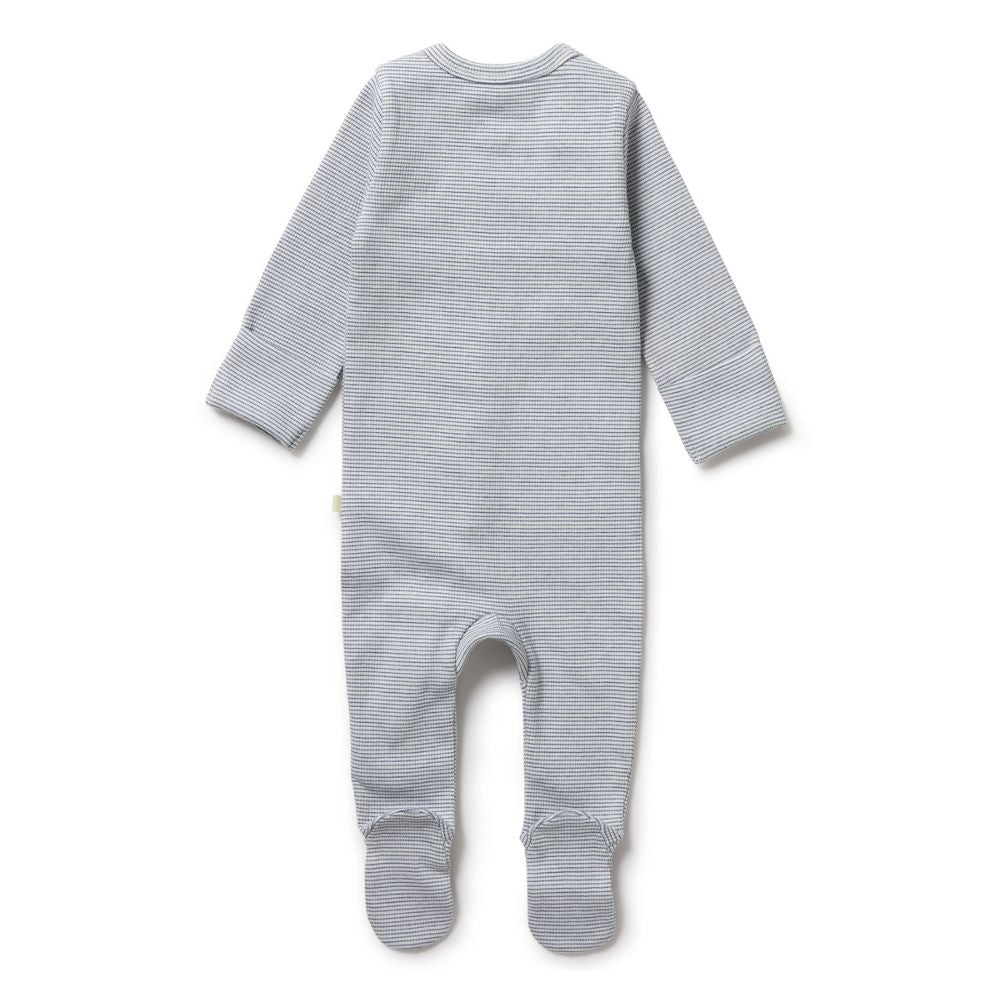 Wilson & Frenchy Organic Stripe Rib Zipsuit with Feet - Rain Drop