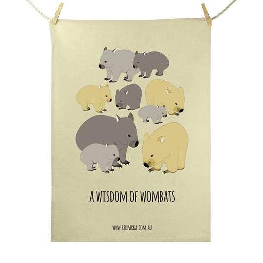 Red Parka Tea Towel Wisdom of Wombats
