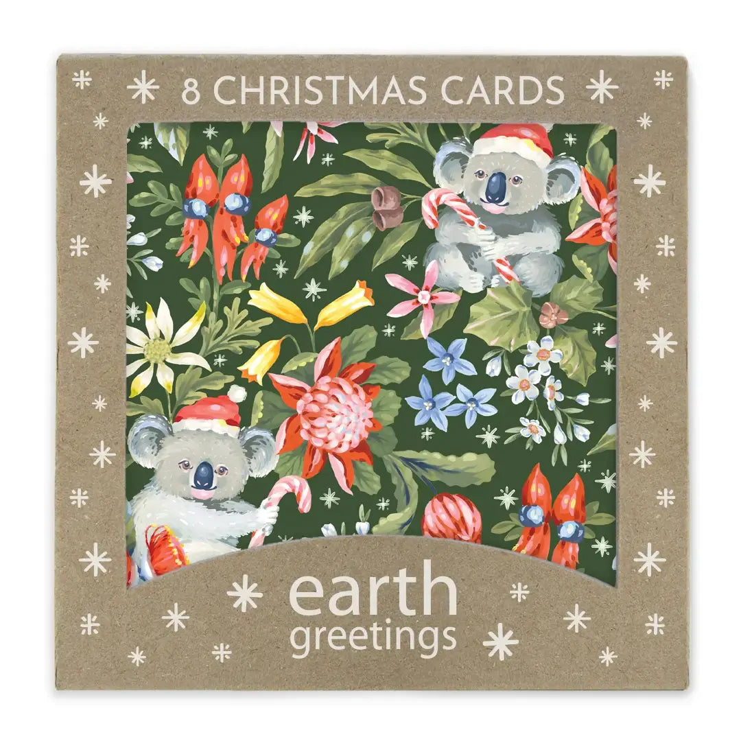 Earth Greetings Australian Christmas Card 8 Pack - Christmas Koalas
