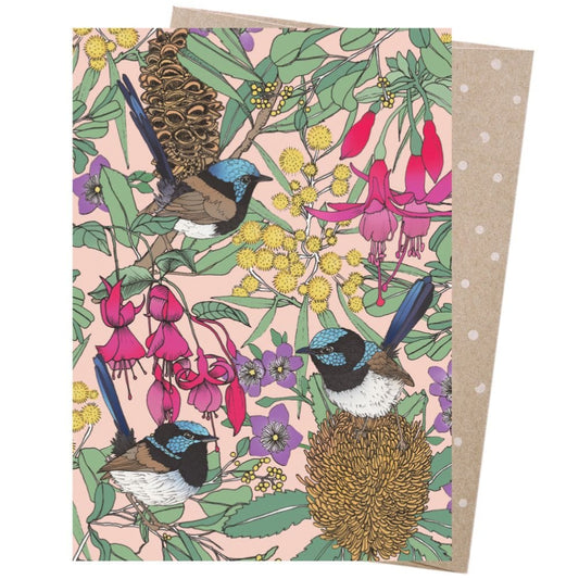 Earth Greeting Card - Victoria McGrane - Fuchsias & Fairy Wrens