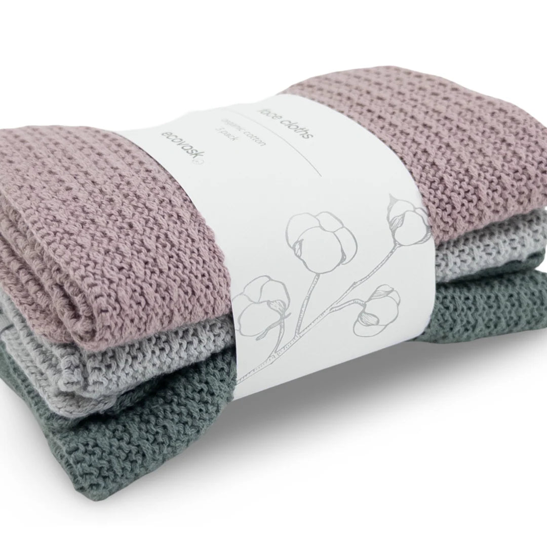 Ecovask Face Cloth 3pk Organic Cotton