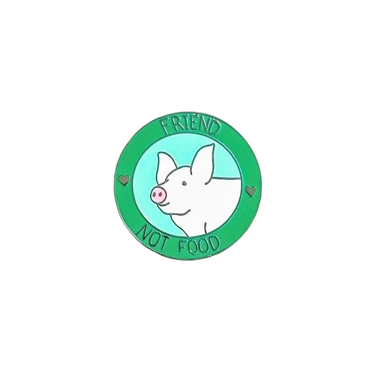 Red Parka Round Enamel Pin - Friend Not Food Pig