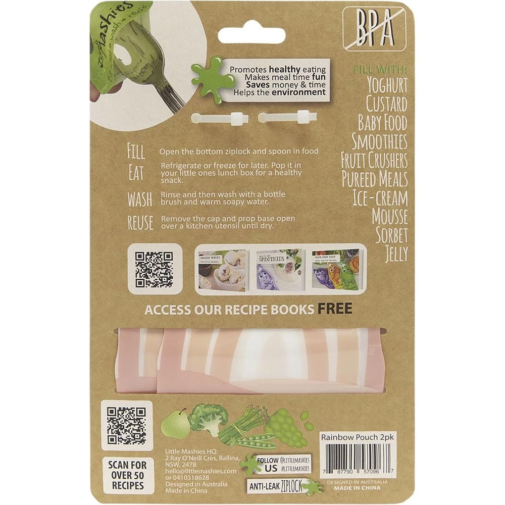 Little Mashies Reusable Squeeze Pouch 130ml 2 Pack - Rainbow