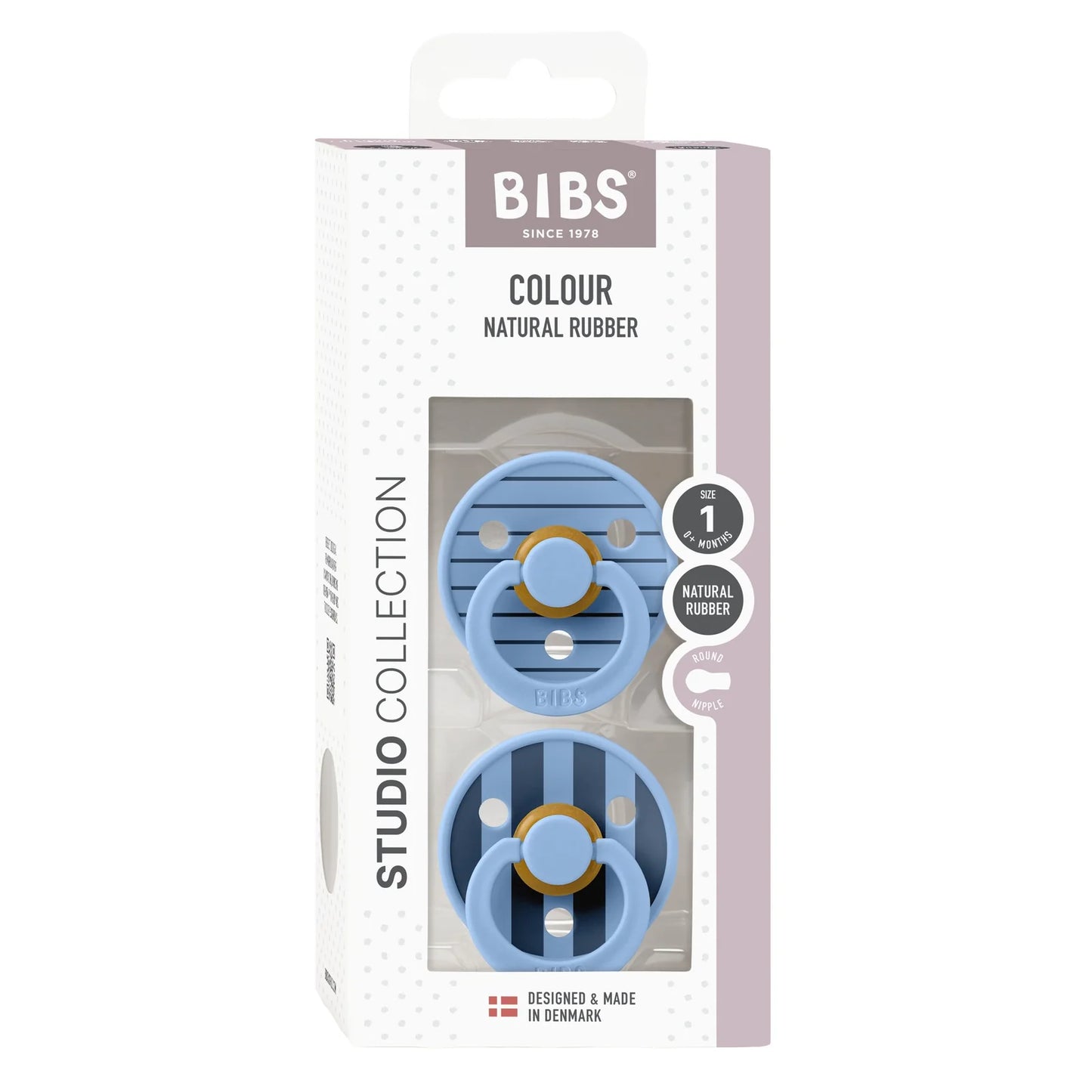 Bibs Round Natural Dummy Pacifier - Studio Collection - Pin Blue