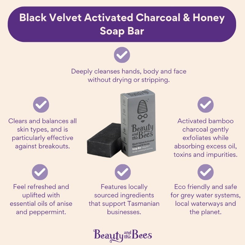 Beauty & the Bees Real Soap Bar 120g - Activated Charcoal & Honey