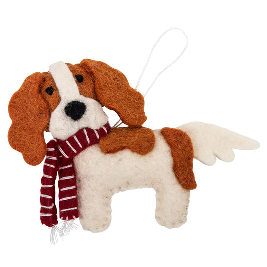 Fairtrade Felt Christmas Decoration - King Charles Cavalier With Scarf