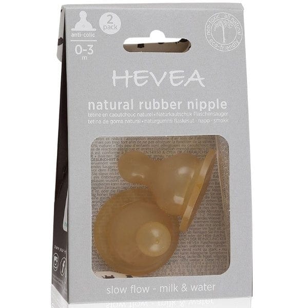 Hevea Glass Baby Bottle Natural Rubber Teats - Slow Flow 2pk