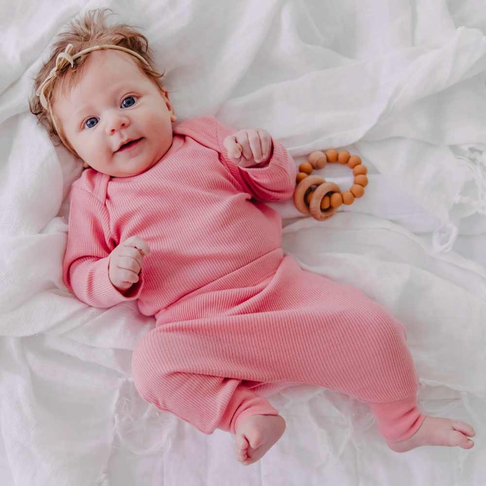 Organic Nights Baby Rib-Knit Pants - Cameo Pink
