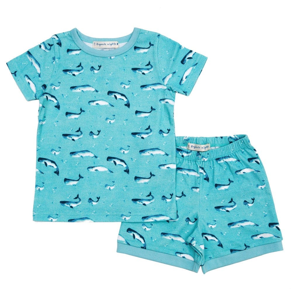 Organic Nights Childrens Short Pyjama Set - Watercolour Whale Pods