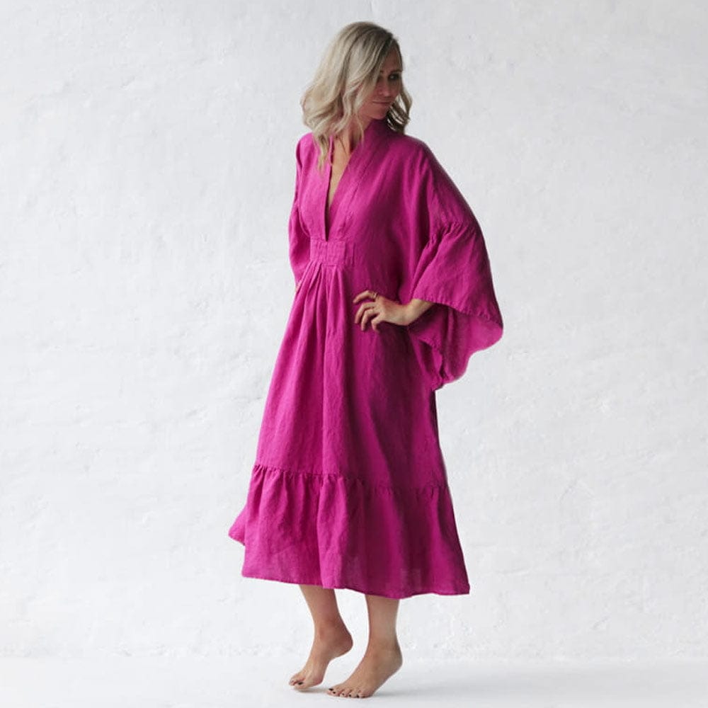 Seaside Tones Linen Sea Dress - Neon Pink