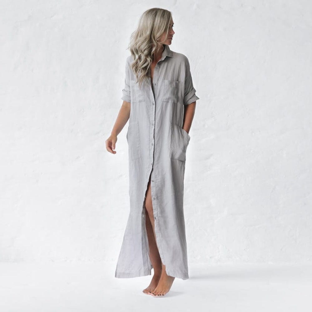 Seaside Tones Maxi Shirt Dress Light Grey
