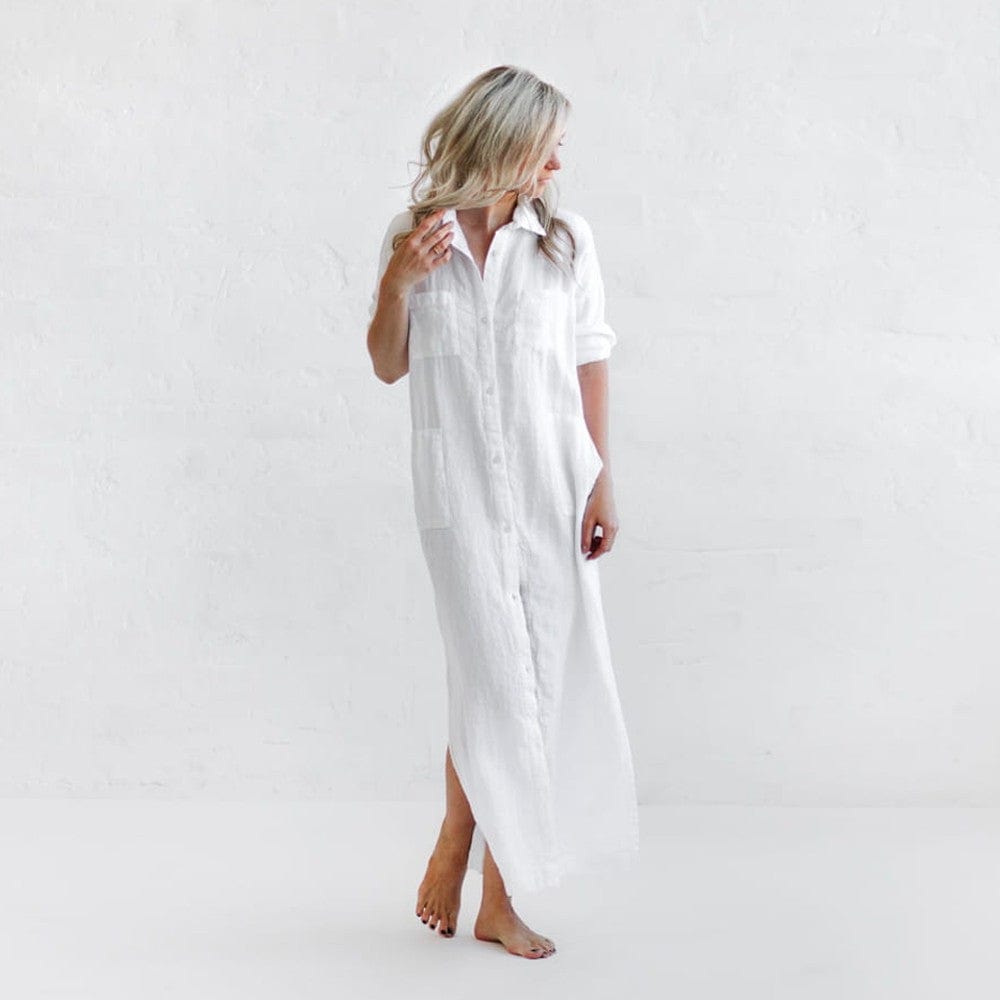 Seaside Tones Maxi Shirt Dress - White
