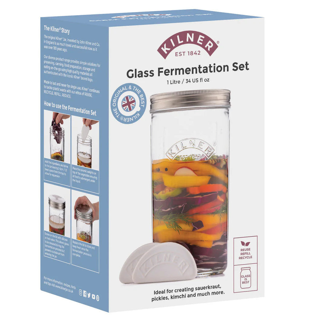 Kilner Wide Mouth Fermentation Set with 1L Jar, Airlock Lid, Weight